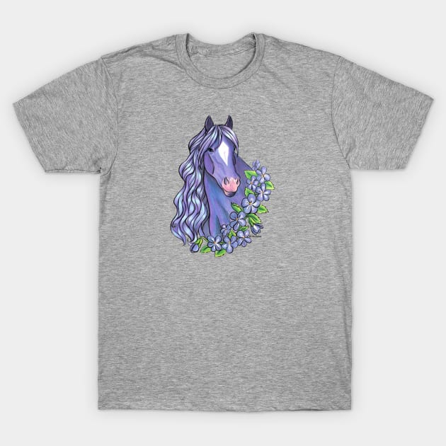 Amethyst Horse with Violet Flowers T-Shirt by lizstaley